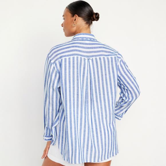 Old Navy Blue and White Striped Button-Down Shirt - Picture 2 of 9